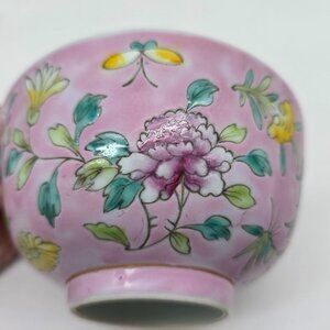 Vintage Chinese Hand Painted Cloisonne Pink Floral Bowl 4.5"